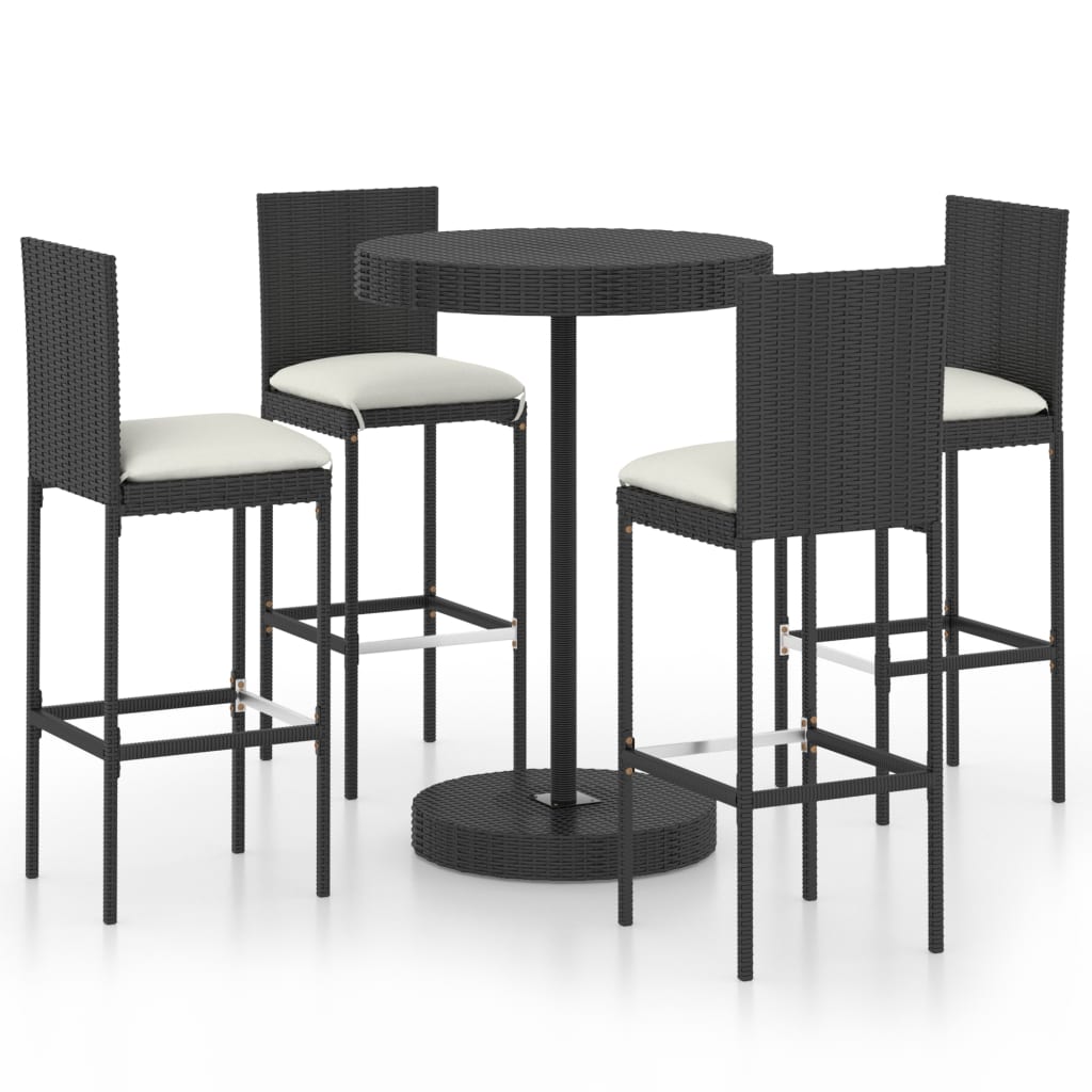Set Bar da Giardino 5 pz con Cuscini Polyrattan Nero cod mxl 36176