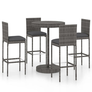 Set da Bar da Giardino 5 pz con Cuscini in Polyrattan Grigio 3064767