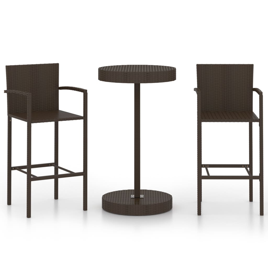 Set Bar da Giardino 3 pz in Polyrattan Marrone 3064768