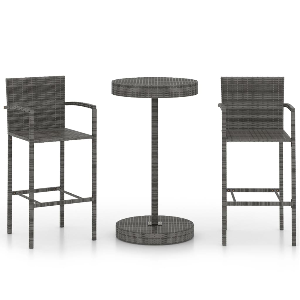 Set Bar da Giardino 3 pz in Polyrattan Grigio 3064770
