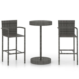 Set Bar da Giardino 3 pz in Polyrattan Grigio cod mxl 35786