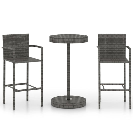 Set Bar da Giardino 3 pz in Polyrattan Grigio cod mxl 35786