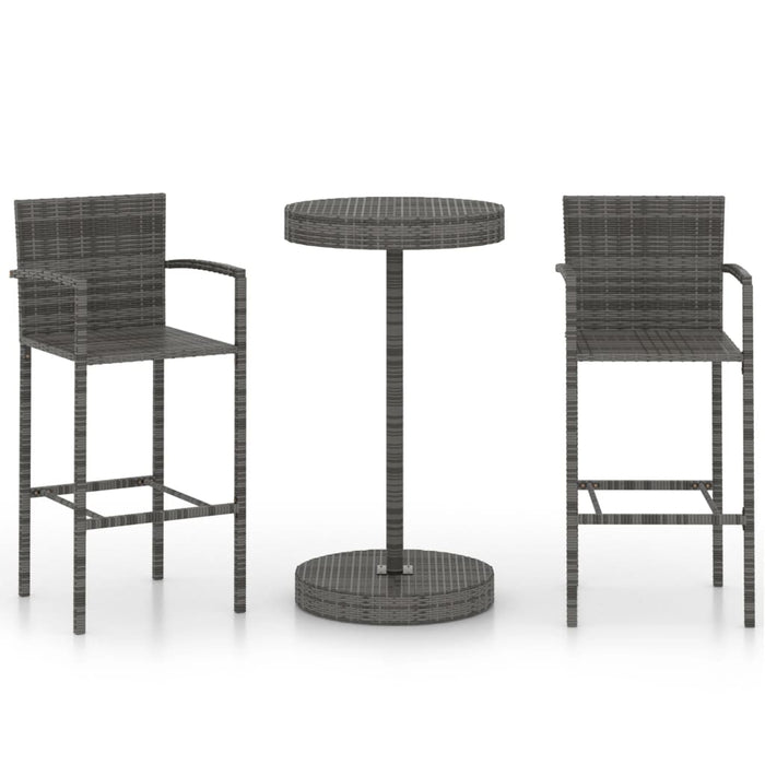 Set Bar da Giardino 3 pz in Polyrattan Grigio cod mxl 35786