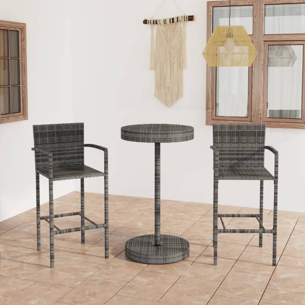 Set Bar da Giardino 3 pz in Polyrattan Grigio 3064770