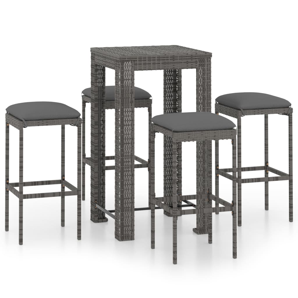 Set da Bar da Giardino 5 pz con Cuscini in Polyrattan Grigio 3064779