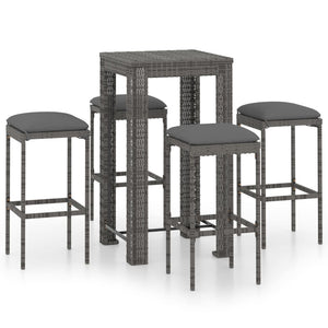 Set da Bar da Giardino 5 pz con Cuscini in Polyrattan Grigio 3064779