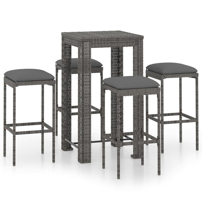 Set da Bar da Giardino 5 pz con Cuscini in Polyrattan Grigio 3064779
