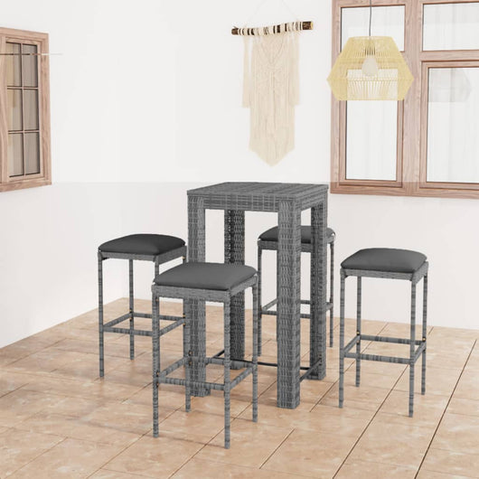 Set da Bar da Giardino 5 pz con Cuscini in Polyrattan Grigio 3064779