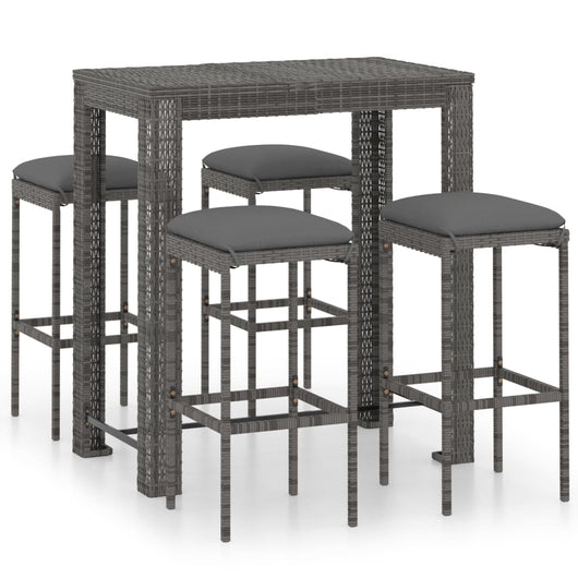 Set da Bar da Giardino 5 pz con Cuscini in Polyrattan Grigio 3064782