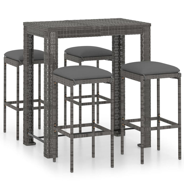 Set da Bar da Giardino 5 pz con Cuscini in Polyrattan Grigio 3064782