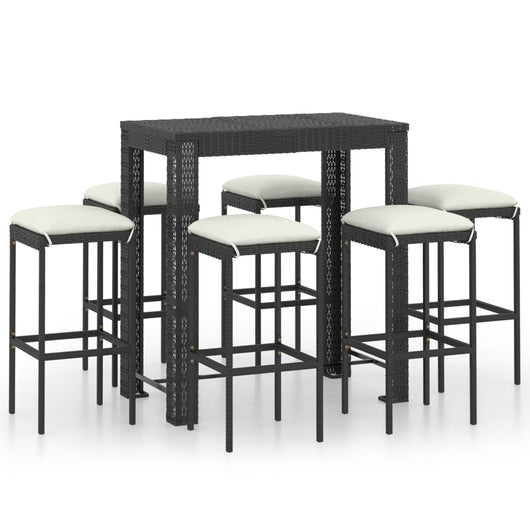 Set Bar da Giardino 7 pz con Cuscini in Polyrattan Nero 3064784