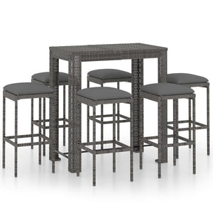 Set da Bar da Giardino 7 pz con Cuscini in Polyrattan Grigio cod mxl 40288