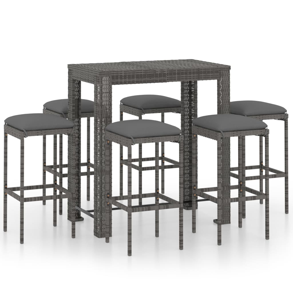 Set da Bar da Giardino 7 pz con Cuscini in Polyrattan Grigio 3064785