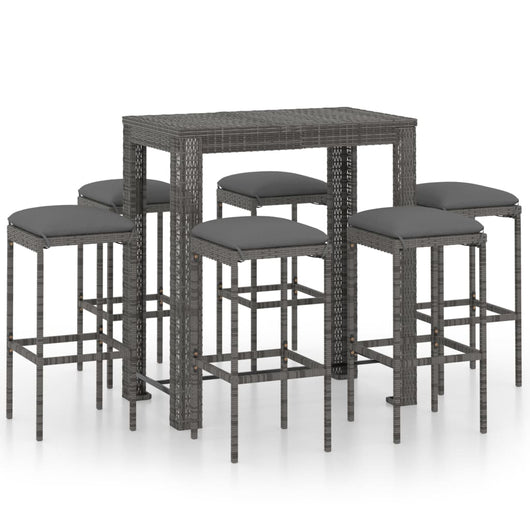 Set da Bar da Giardino 7 pz con Cuscini in Polyrattan Grigio 3064785