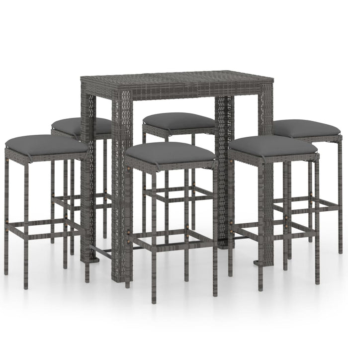 Set da Bar da Giardino 7 pz con Cuscini in Polyrattan Grigio 3064785