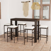 Set da Bar da Giardino 7 pz con Cuscini in Polyrattan Marrone 3064786