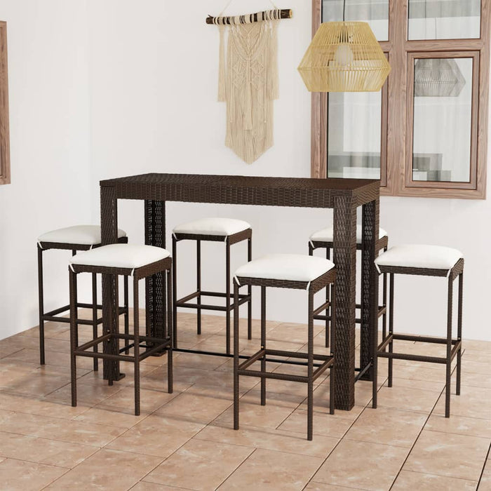 Set da Bar da Giardino 7 pz con Cuscini in Polyrattan Marrone 3064786