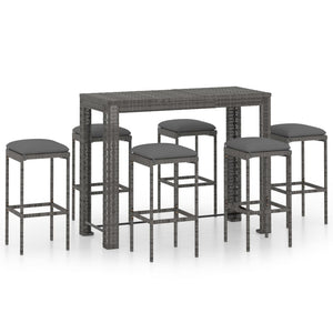 Set da Bar da Giardino 7 pz con Cuscini in Polyrattan Grigio cod mxl 37436