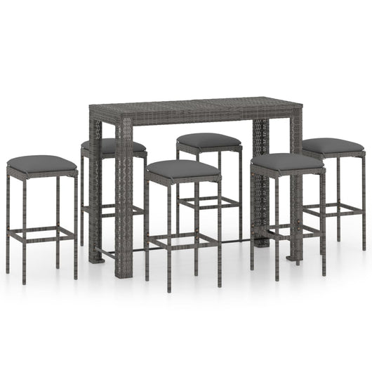Set da Bar da Giardino 7 pz con Cuscini in Polyrattan Grigio 3064788