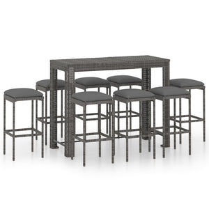 Set da Bar da Giardino 9 pz con Cuscini in Polyrattan Grigio cod mxl 34866