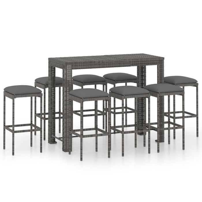Set da Bar da Giardino 9 pz con Cuscini in Polyrattan Grigio cod mxl 34866