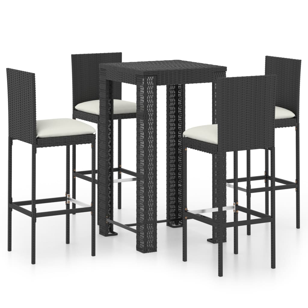 Set Bar da Giardino 5 pz con Cuscini Polyrattan Nero 3064794