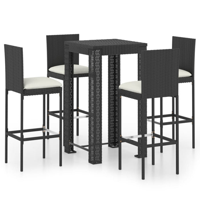Set Bar da Giardino 5 pz con Cuscini Polyrattan Nero 3064794