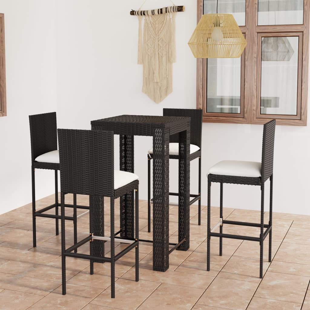 Set Bar da Giardino 5 pz con Cuscini Polyrattan Nero 3064794