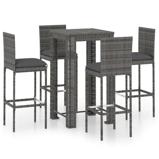 Set Bar da Giardino 5 pz con Cuscini in Polyrattan Grigio 3064795