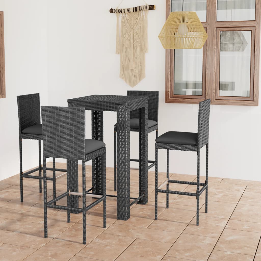 Set Bar da Giardino 5 pz con Cuscini in Polyrattan Grigio cod mxl 45586