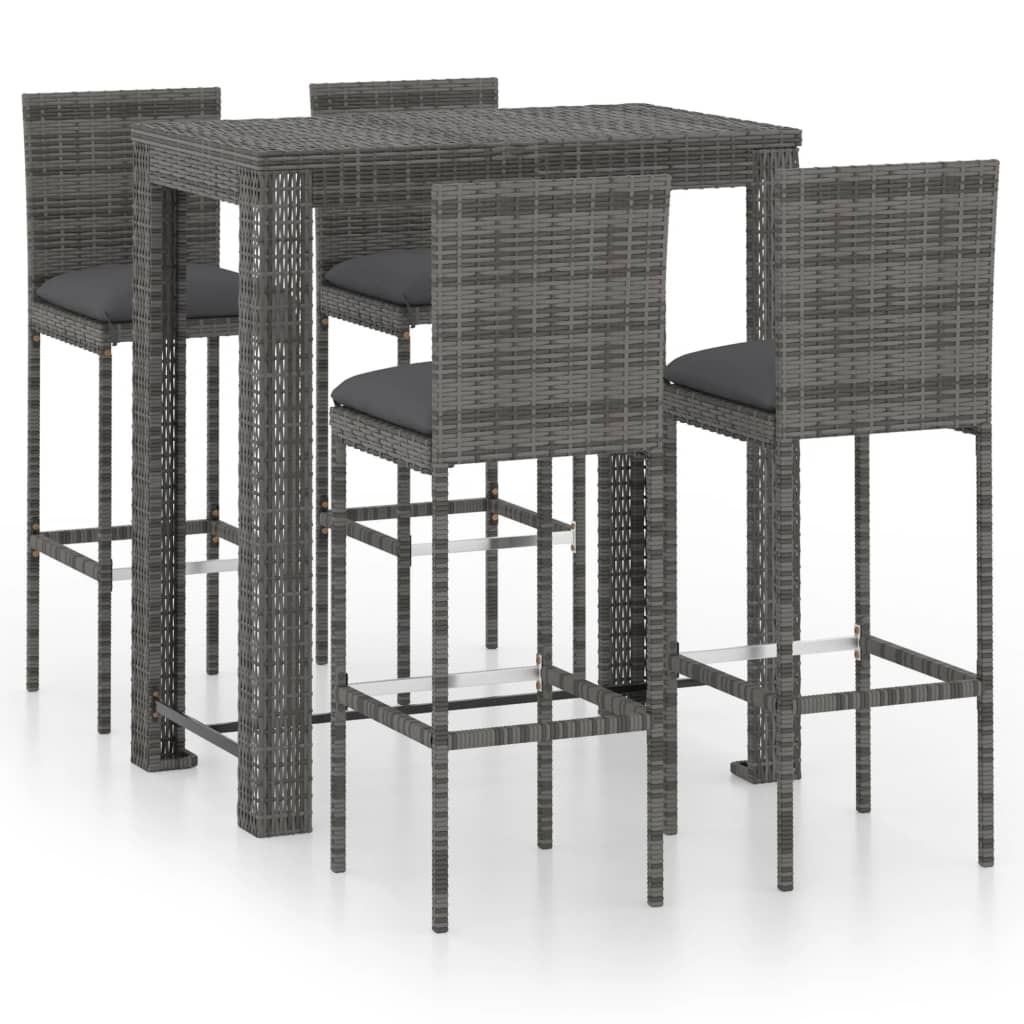 Set Bar da Giardino 5 pz con Cuscini in Polyrattan Grigio 3064797