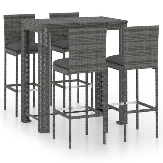 Set Bar da Giardino 5 pz con Cuscini in Polyrattan Grigio 3064797