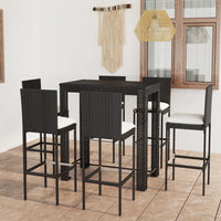 Set Bar da Giardino 7 pz con Cuscini in Polyrattan Nero cod mxl 50781