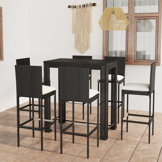 Set Bar da Giardino 7 pz con Cuscini in Polyrattan Nero 3064798