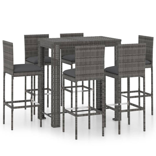 Set Bar da Giardino 7 pz con Cuscini in Polyrattan Grigio 3064799