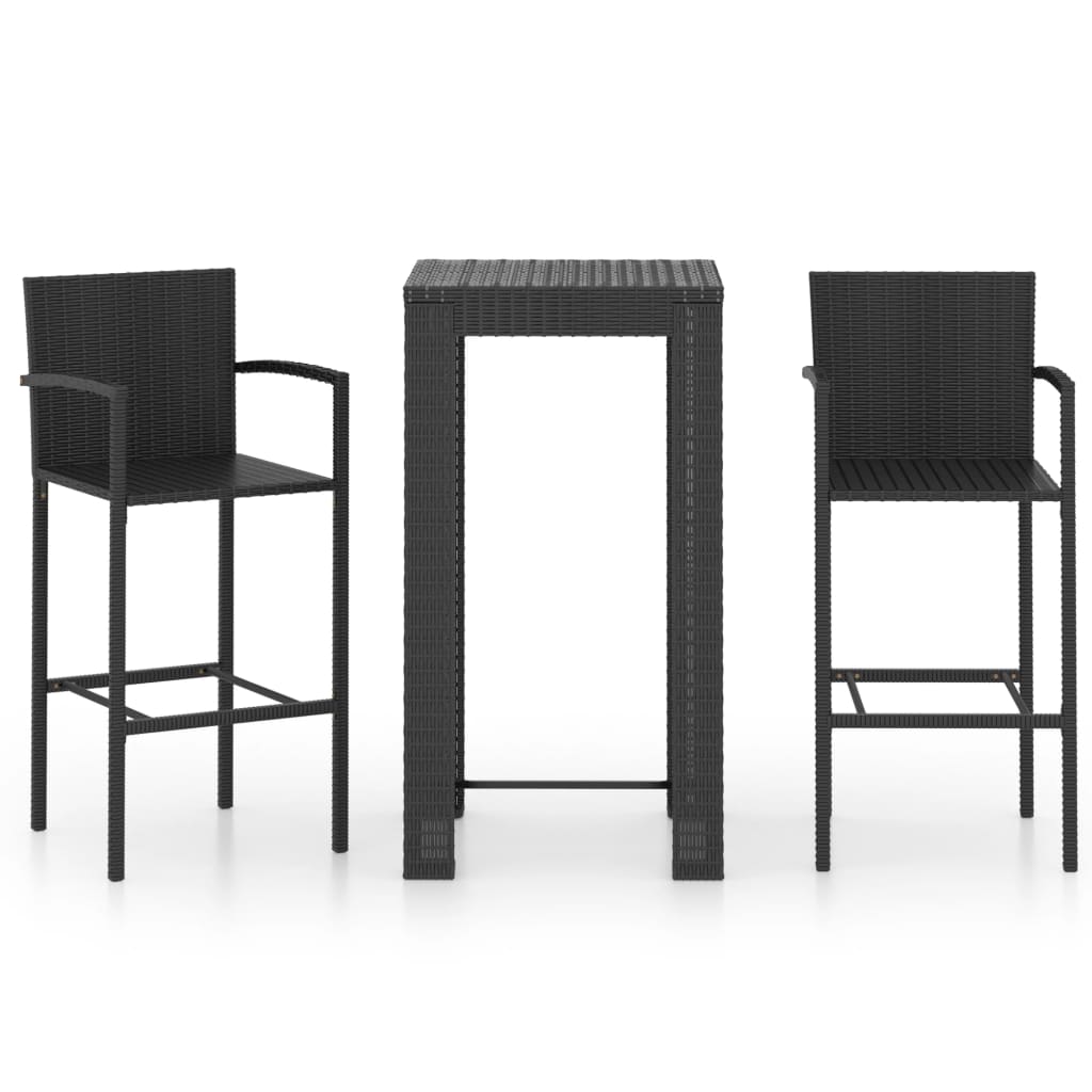 Set Bar da Giardino 3 pz con Braccioli in Polyrattan Nero cod mxl 42928