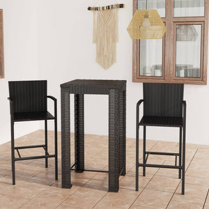 Set Bar da Giardino 3 pz con Braccioli in Polyrattan Nero cod mxl 42928