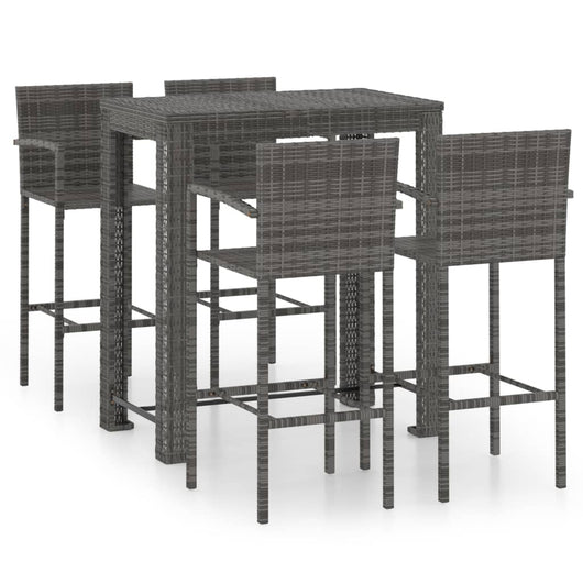 Set Bar da Giardino 5 pz con Braccioli in Polyrattan Grigio 3064812