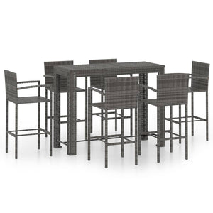 Set Bar da Giardino 7 pz con Braccioli in Polyrattan Grigio 3064815