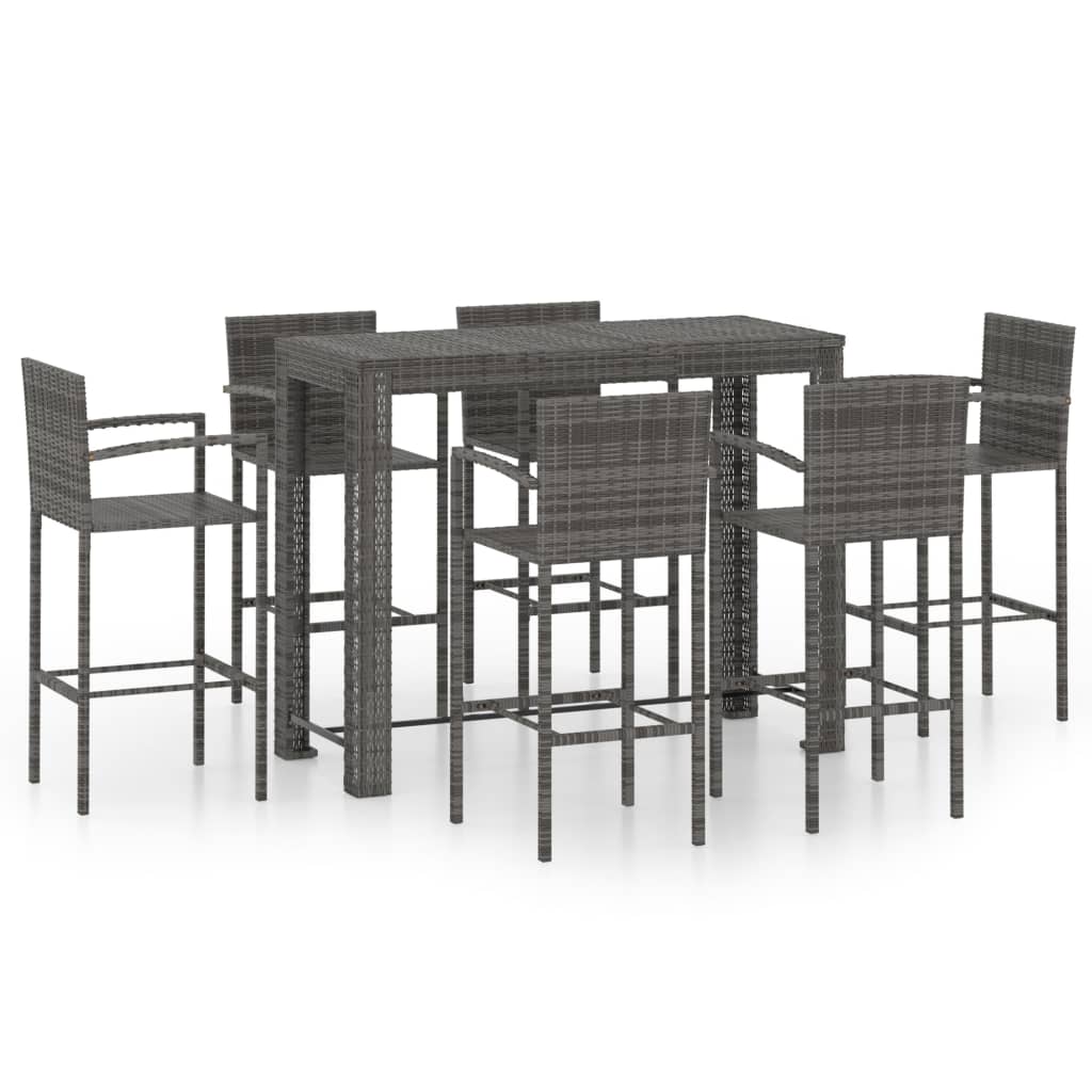 Set Bar da Giardino 7 pz con Braccioli in Polyrattan Grigio cod mxl 40515