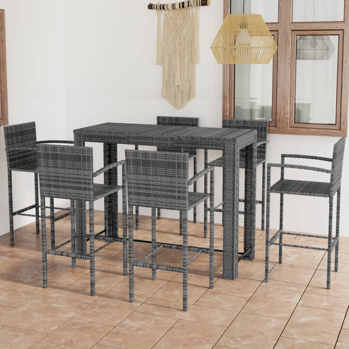 Set Bar da Giardino 7 pz con Braccioli in Polyrattan Grigio 3064815