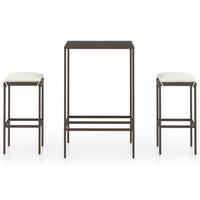Set Bar da Giardino 3 pz con Cuscini Polyrattan Marrone 3064816