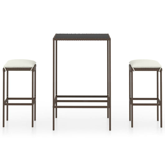 Set Bar da Giardino 3 pz con Cuscini Polyrattan Marrone 3064816