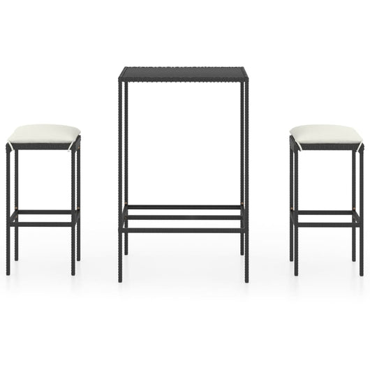 Set Bar da Giardino 3 pz con Cuscini Polyrattan Nero 3064817
