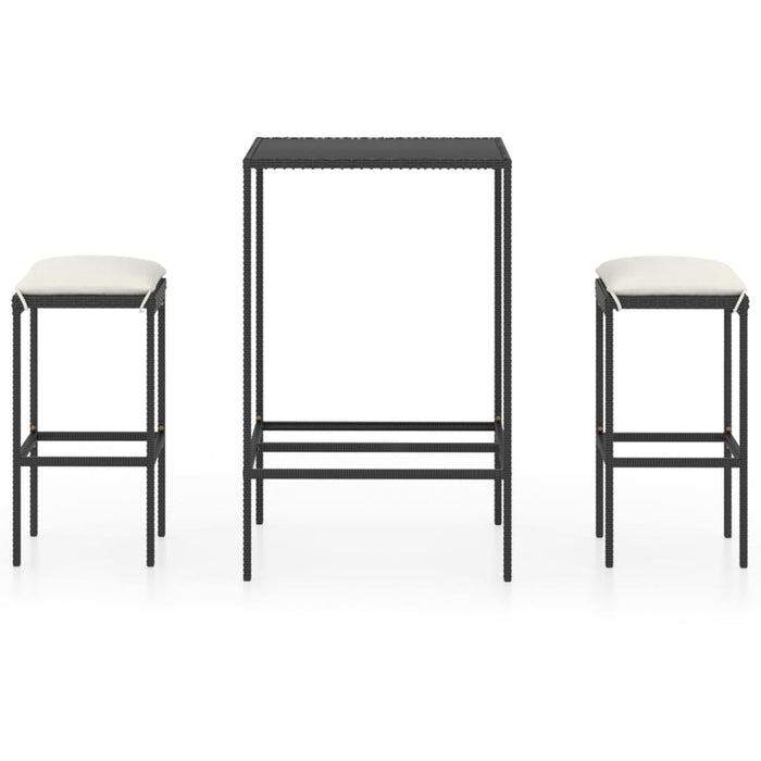 Set Bar da Giardino 3 pz con Cuscini Polyrattan Nero 3064817