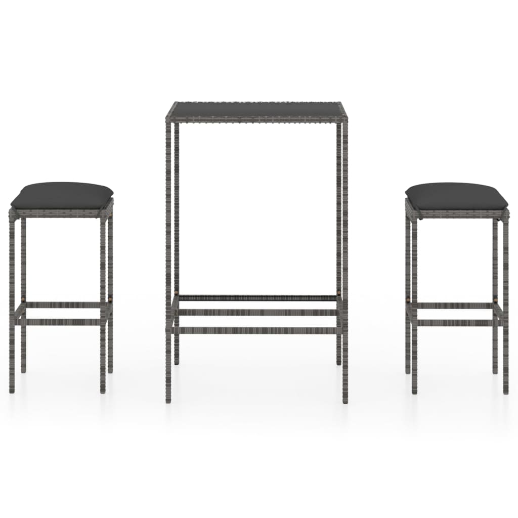 Set da Bar da Giardino 3 pz con Cuscini in Polyrattan Grigio 3064818