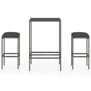 Set da Bar da Giardino 3 pz con Cuscini in Polyrattan Grigio 3064818