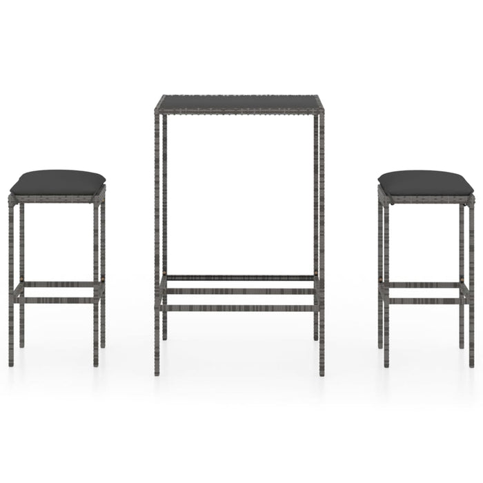 Set da Bar da Giardino 3 pz con Cuscini in Polyrattan Grigio 3064818