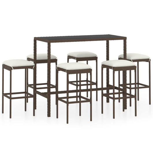 Set da Bar da Giardino 7 pz con Cuscini in Polyrattan Marrone 3064822