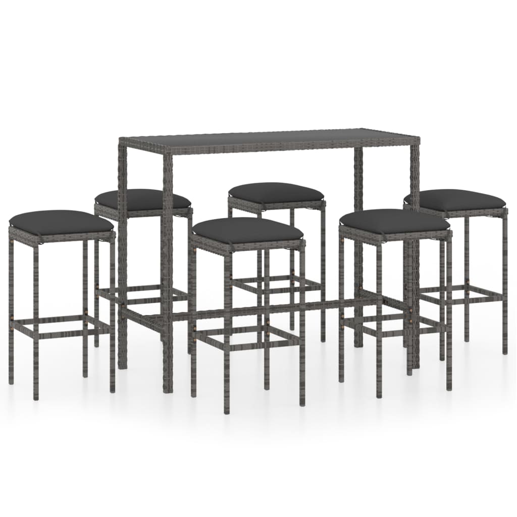 Set da Bar da Giardino 7 pz con Cuscini in Polyrattan Grigio 3064824